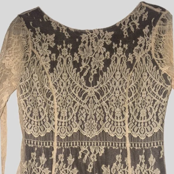 Free People Mini Dress XS TP Beige Lace Sheath Long Sleeve Brown Boho - Picture 5 of 6